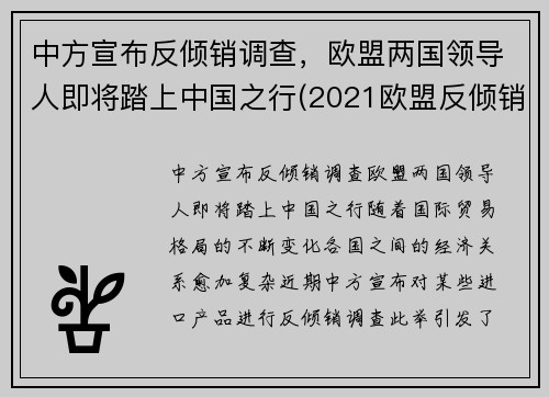 中方宣布反倾销调查，欧盟两国领导人即将踏上中国之行(2021欧盟反倾销调查)