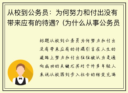 从校到公务员：为何努力和付出没有带来应有的待遇？(为什么从事公务员)